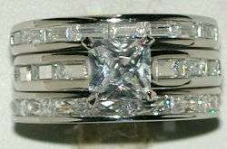 RING SET PRINCESS CZ STERLING WEDDING W ETERNITY Sz 9  