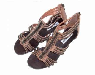 Steve Madden Cabezza Cognac Lea 7 M Womens Open Toe Strappy Sandals 