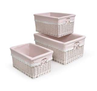 PINK Wicker Rattan Lined Storage Baskets SET of 3 NEW  