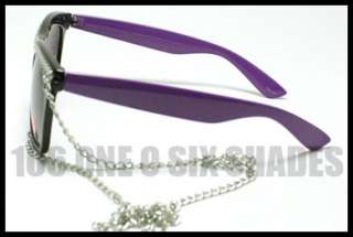   Silver Chain Thick Horn Rimmed Sunglasses BLACK and PURPLE 80s Retro