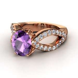   Ring, Oval Amethyst 14K Rose Gold Ring with Diamond Jewelry