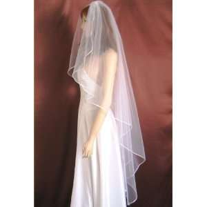  1T White Angel Cut Chapel Satin Rattail Wedding Veil 