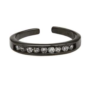 Black Rhodium over Silver Channel Set White CZ Toe Ring  