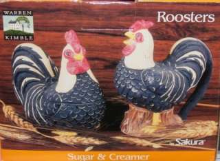 Warren Kimble 3 Pc Roosters Creamer & Sugar Bowl NIB  