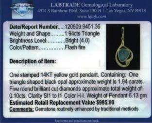 Stamped 14KT Yellow Gold Opal Diamonds Pendant  