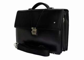 BRAND NEW BLACK MONT BLANC LEATHER BRIEFCASE BAG TRIPLE GUSSET  