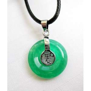   Green Jade Circle Shape Silver Tone Ai Love Pendant Necklace Jewelry