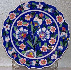 Handmade 7 Blue Turkish Raised Iznik Ceramic Plate  