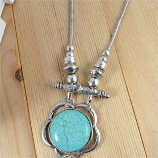 Brand new vintage Look tibetan silver alloy turquoise bead necklace 