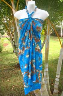 Sarong Aq. Blue Brw Turtle PLUS SIZED Cruise Wrap Dress  