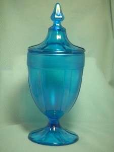 Vintage Fenton Celeste Blue Carnival Glass Stretch Glass Covered Candy 