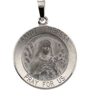    14K White Gold 18.00 mm St. Theresa Medal CleverEve Jewelry