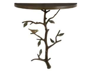 Wrought Iron Bird and Twig Wall Mounted Half Round Table 28.5 High 
