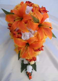 21pcs Bridal Bouquet Wedding Flowers Bride Decoration Package ORANGE 