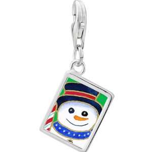  Candy Cane Snowman Photo Rectangle Frame Charm Pugster Jewelry