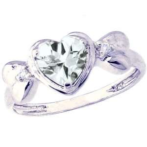   Gold Ribbon Designed Sweet Heart and Diamond Ring White Topaz, size5.5