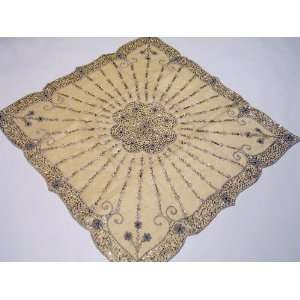  Wedding Reception Embroidered Tablecloth Pale Gold Beaded 