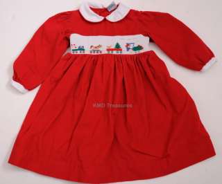 Girls Carriage Boutique Red Corduroy Smocked Christmas Holiday Dress 