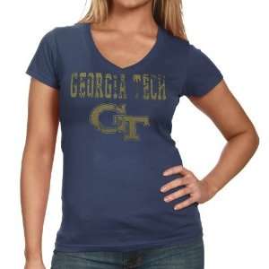  Georgia Tech Yellow Jackets Ladies Navy Blue Quake T shirt 