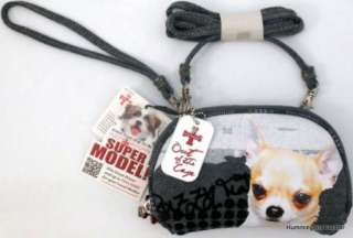 Fuzzy Nation Chihuahua Dog Gray Fleece Wallet on String Wristlet Mini 