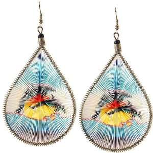  Pair of Teardrop Peruvian Thread Earrings with Surgical 