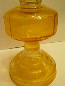 VINTAGE YELLOW GLASS KEROSENE LAMP OIL LAMP WITH CLEAR GLASS GLOBE 