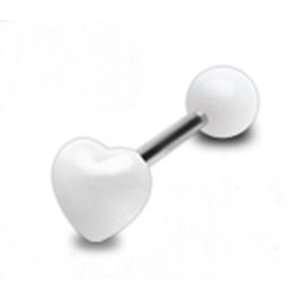 Tongue Ring Piercing Barbell with White Heart Design Top