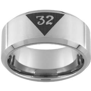  10mm Tungsten Carbide Freemason Mason 32nd Degree Masonic Ring 