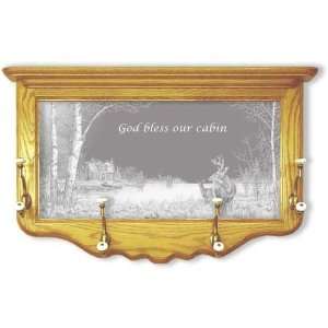  God Bless Our Cabin Wall Mounted Etched Mirror Coat Rack 