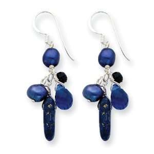   Blue Sandstone/Dark Blue Cultured Pearl Earrings West Coast Jewelry