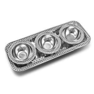  Wilton Armetale Flutes & Pearls 3 Dip Bowls with Tray 