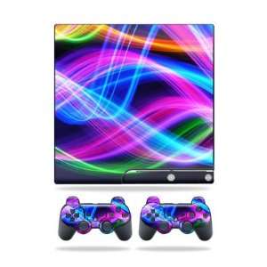   for Sony Playstation 3 PS3 Slim Skins + 2 Controller Skins Light waves