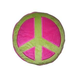 Peace Sign Plush Cushion   Green/Pink 