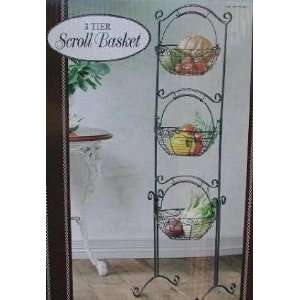   Tier Scroll Basket Hanging Wrought Iron with Stand